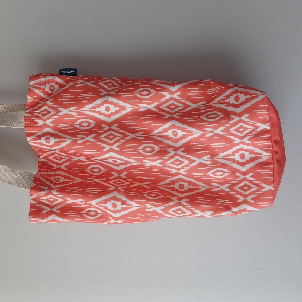 Old Navy Ikat Print Orange and Cream Tote Bag square bottom